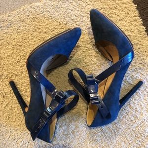 L.A.M.B. Navy blue suede and patent stilettos 8M